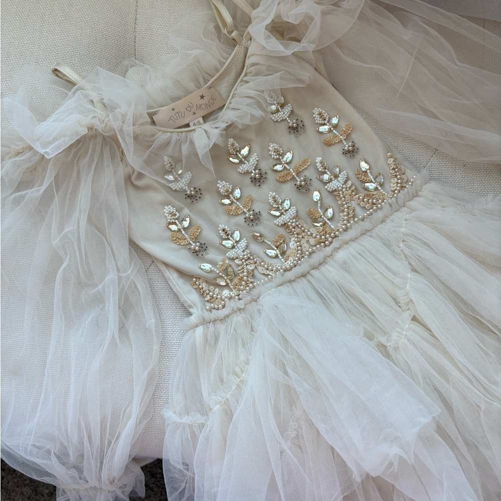 Tutu Du Monde Cream Tulle Dress with Gold Embellishments
